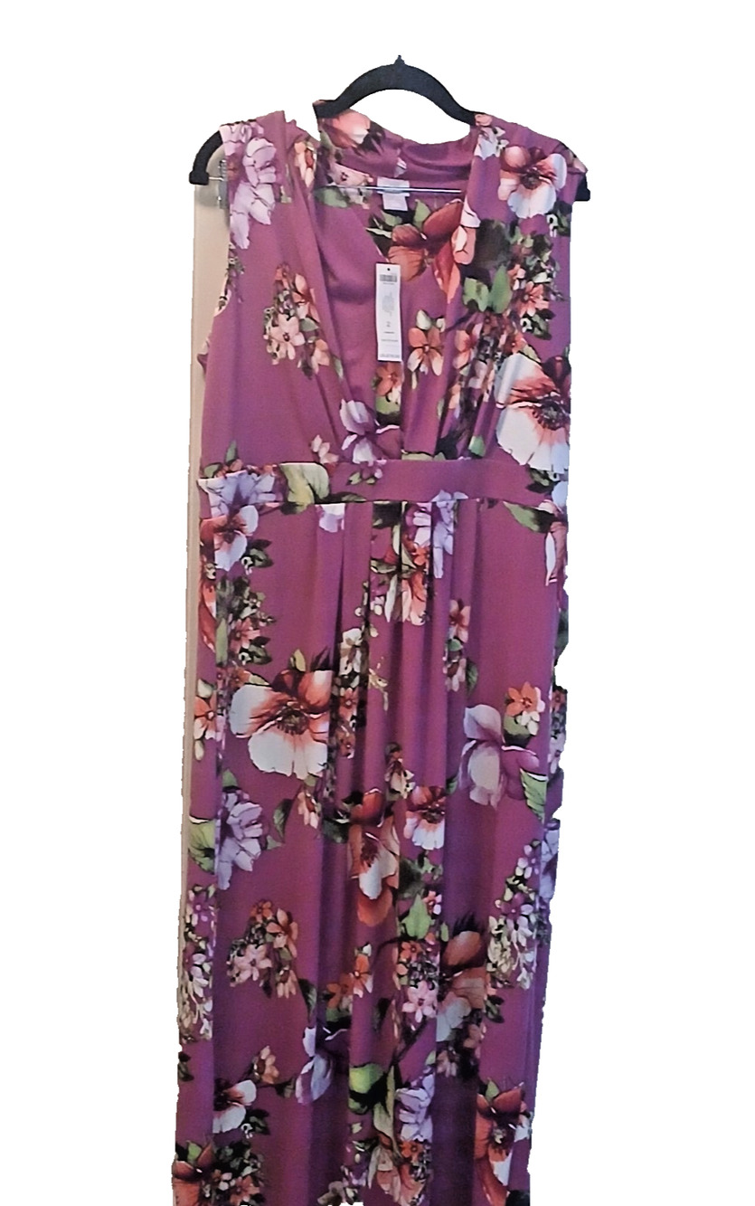 CHICOS BOTANICAL PURPLE CORAL SLEEVELESS MODERN RESORT MAXI DRESS NWT SIZE 2